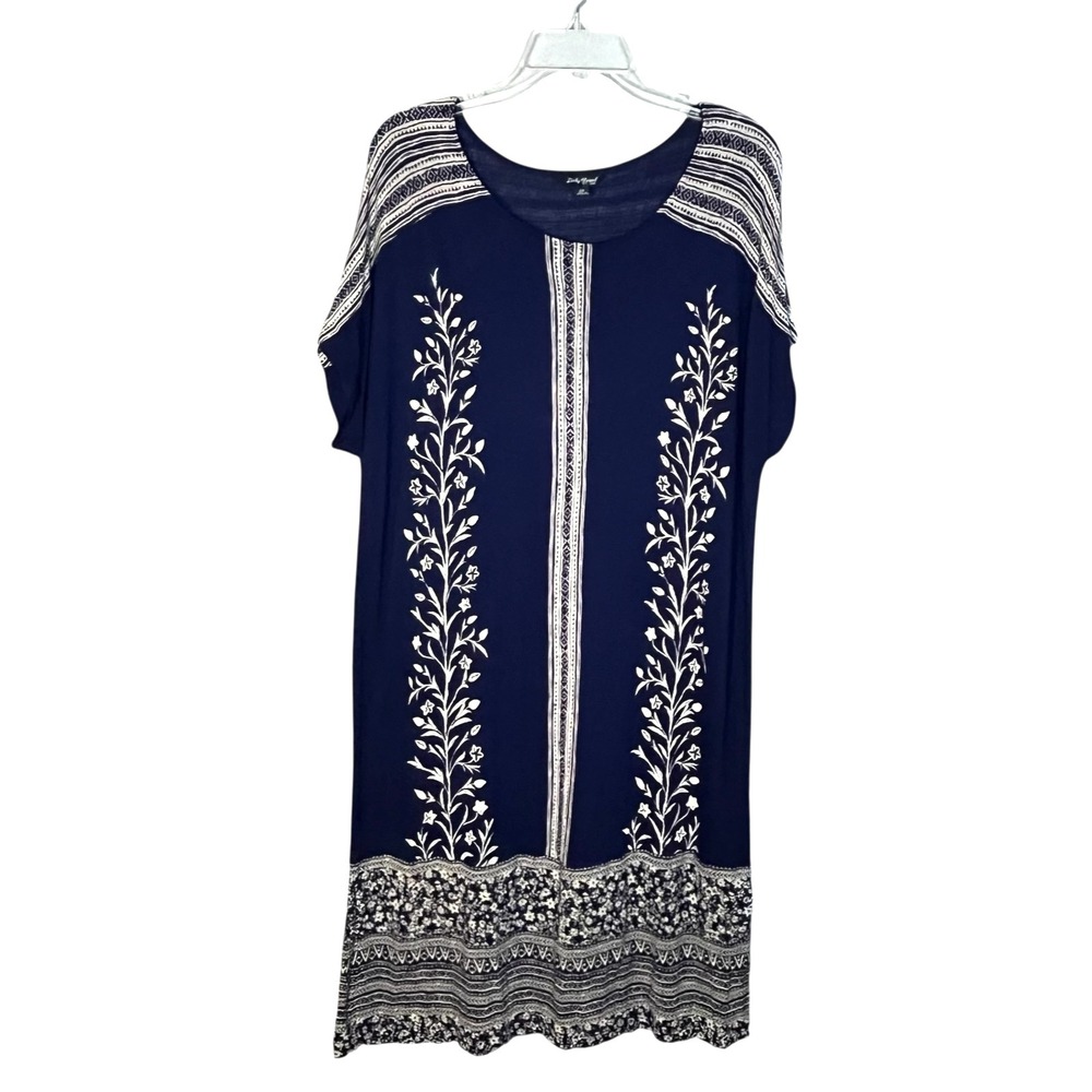 Lucky Brand Women's Short‎ Sleeve Blue Dress Knee Length 1X Boho